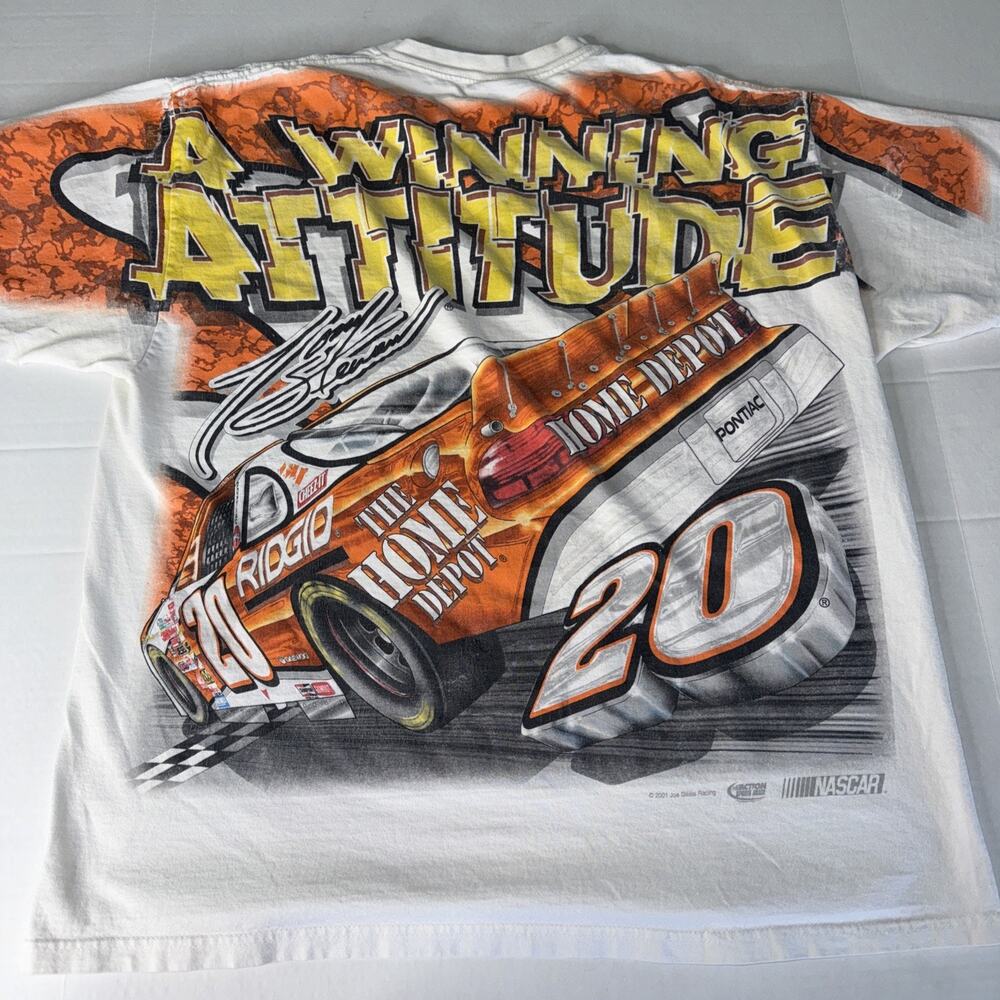 Vtg Nascar All over print TONY STEWART Home Depot 2001 Shirt Men Sz L Distress - Picture 11 of 12